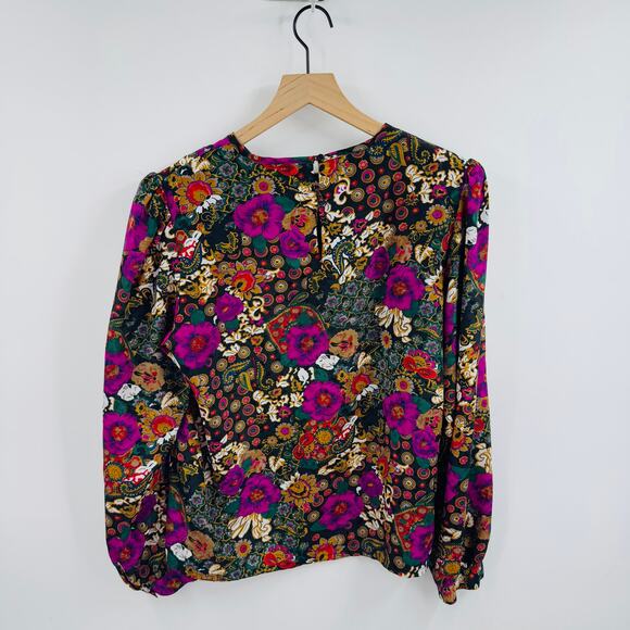 Vintage NICOLA Floral Print Long Sleeve Blouse Multicolor Crewneck Size 14 - Picture 2 of 7
